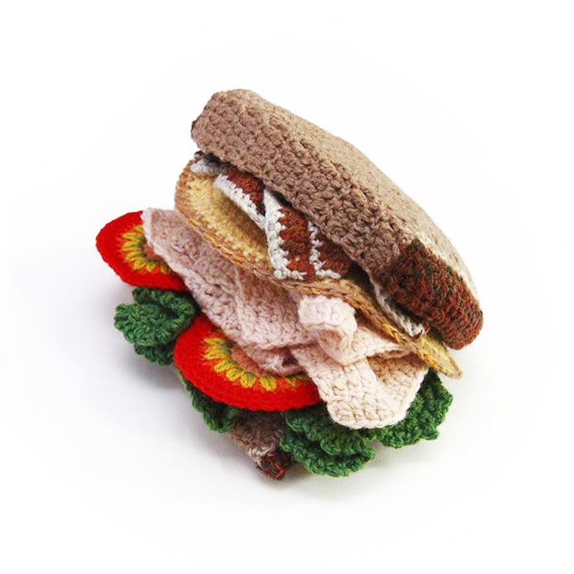 feast your eyes on this crocheted food kate jenkins platter of fish, french fries and sushi