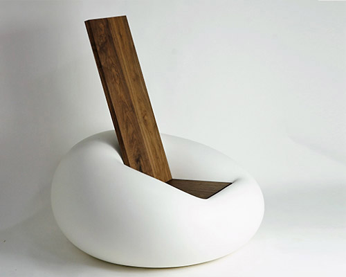 south korea based kim keunsoo fuses wood and plastic in 'embrace' furniture series