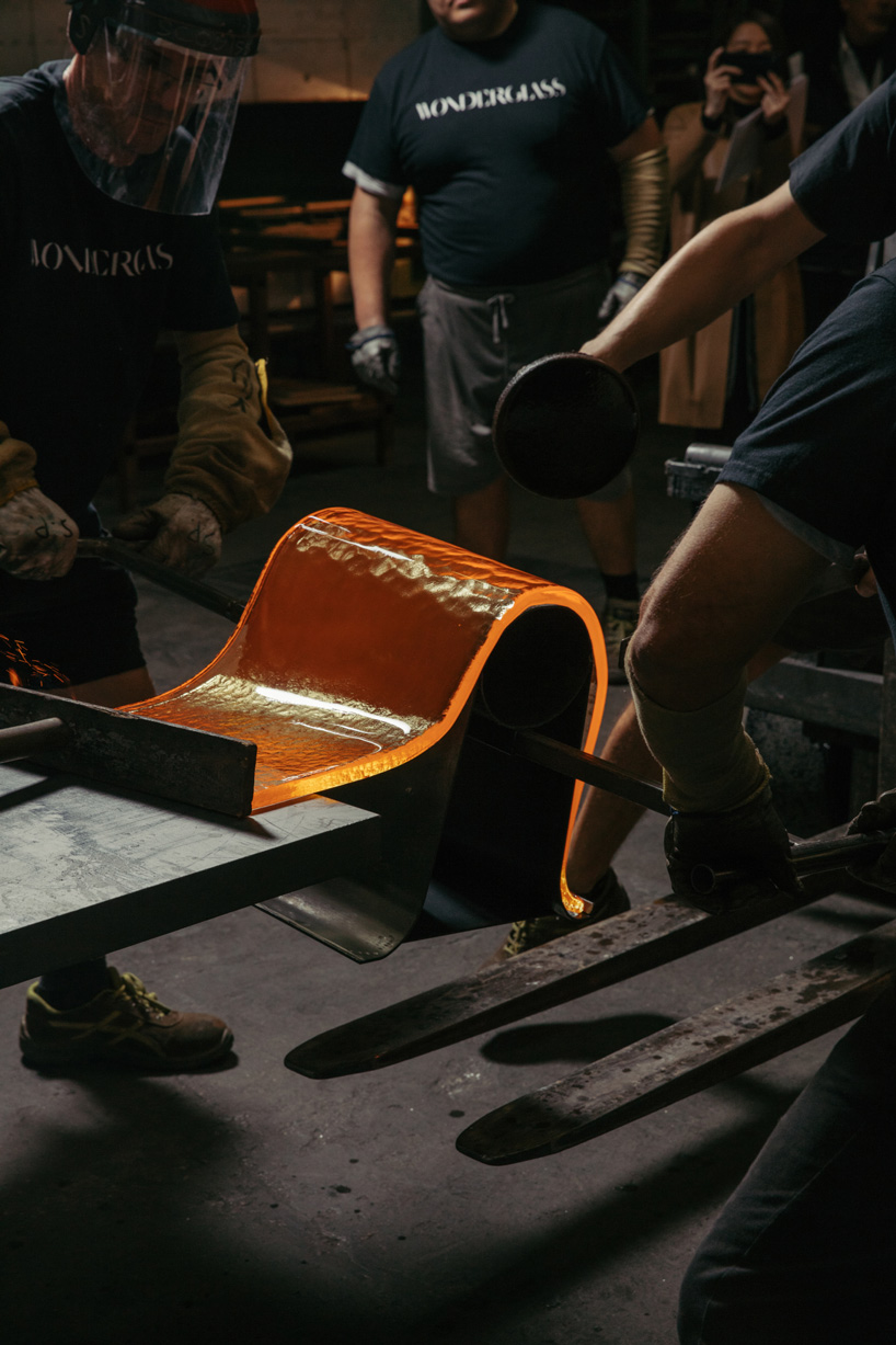 nendo and wonderglass collaborate on 'melt' collection of gravity formed furniture