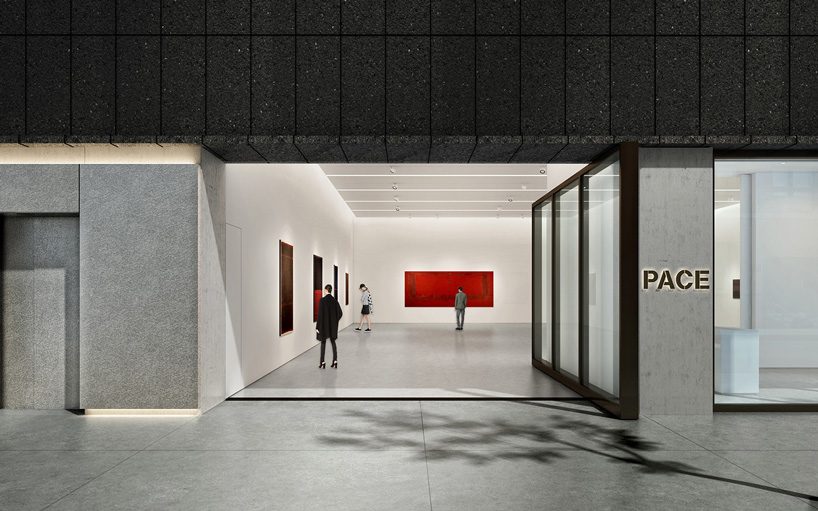 bonetti/kozerski clads the pace gallery NY headquarters in black volcanic stone and metal
