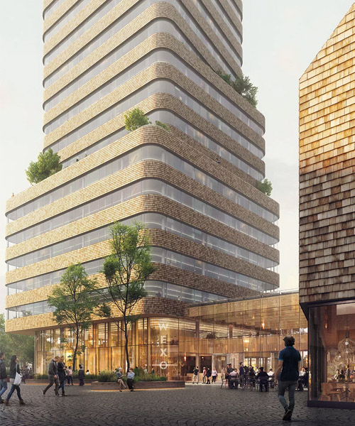 tengbom proposes rounded timber-clad tower for new tech beacon in sweden