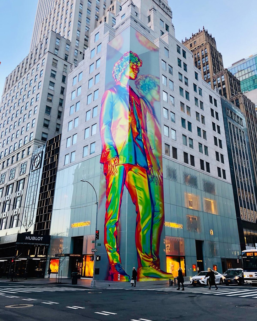 virgil abloh unveils 12-story technicolor sculpture in NYC for louis vuitton