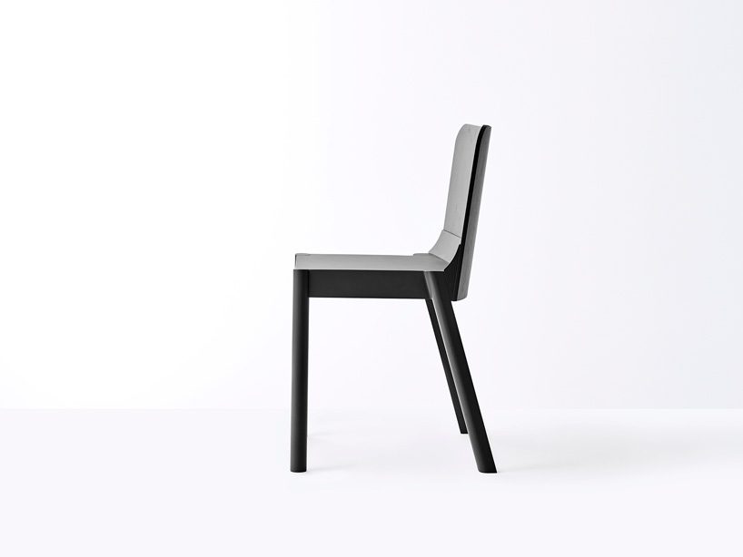 ryuichi kozeki updates the construction of wooden chairs in 'wedge' collection