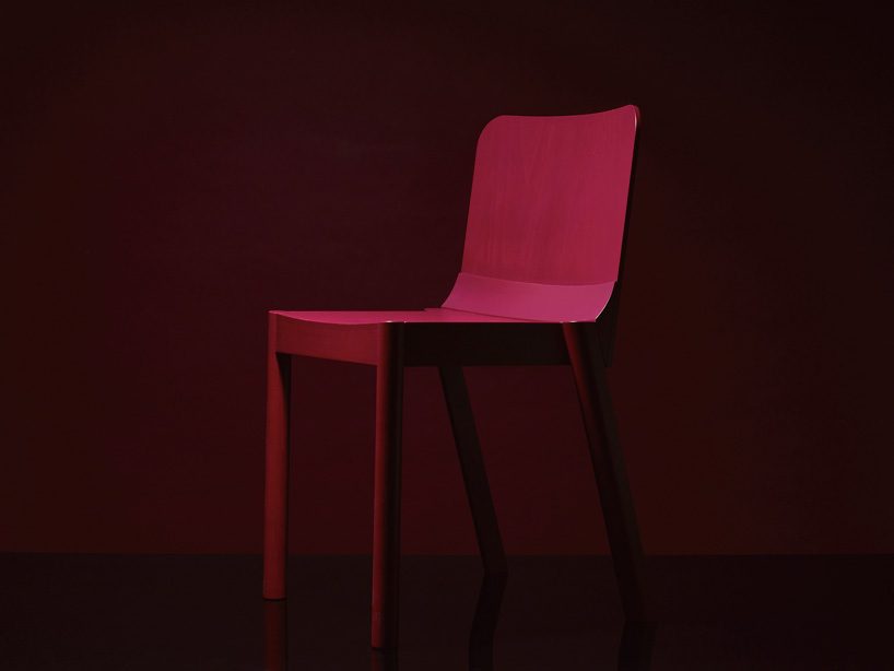 ryuichi kozeki updates the construction of wooden chairs in 'wedge' collection