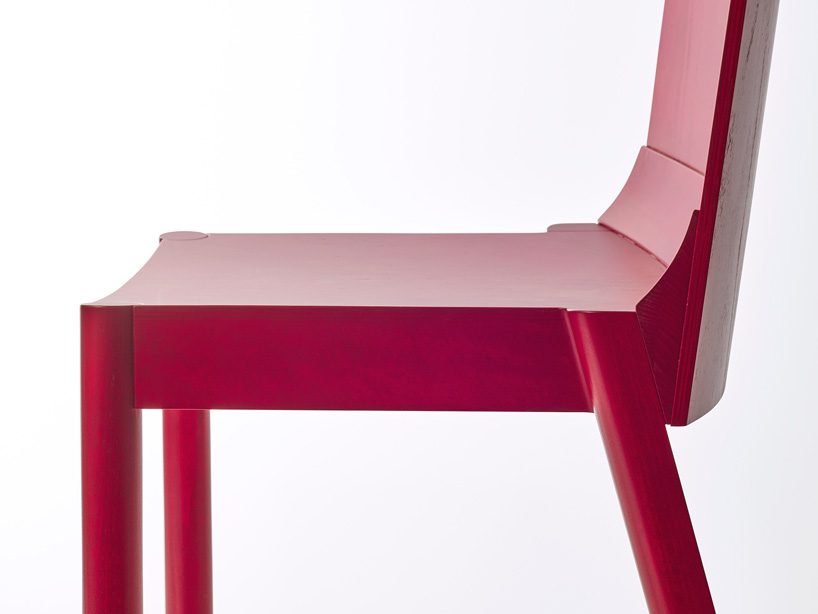 ryuichi kozeki updates the construction of wooden chairs in 'wedge' collection