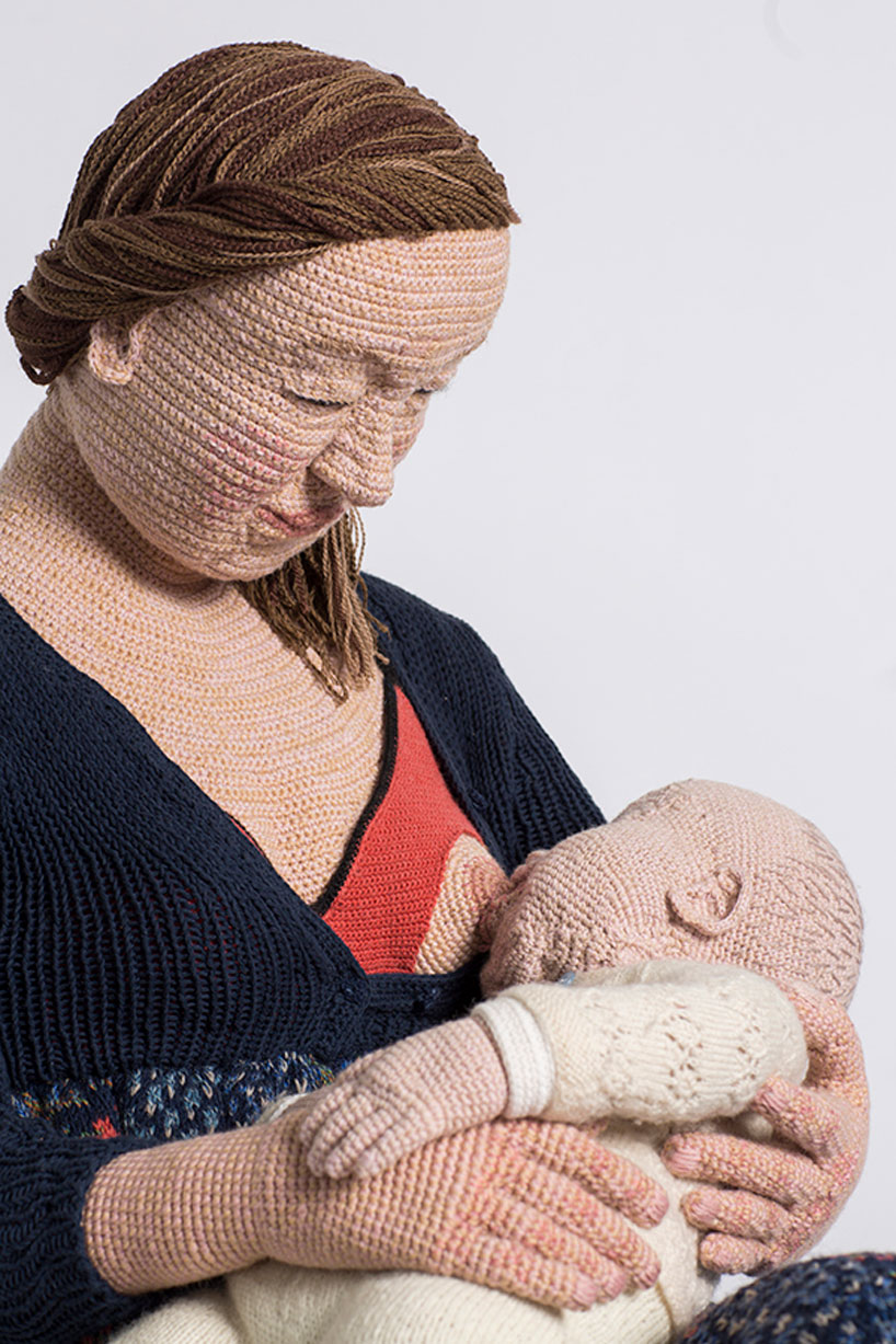 crochet artist creates lifesize replicas of local woman and her dog