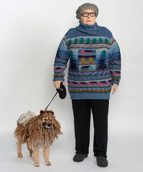 crochet artist creates life-size replicas of local woman and her dog