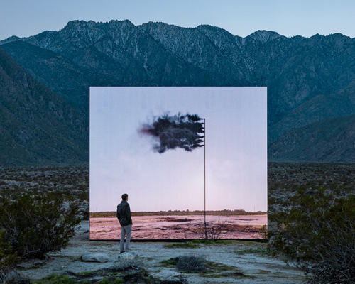 desert X installations include sundial staircases, AR artworks, and a flag made of smoke