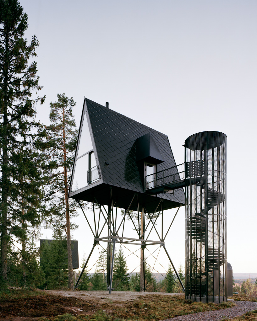 All Black Pan Cabins By Espen Surnevik Are Elevated Among The Trees