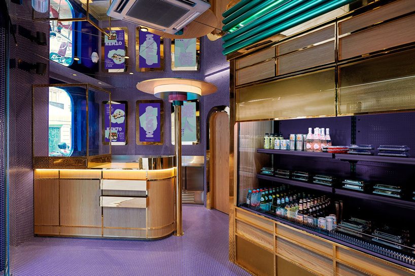 masquespacio combines bold colors and reflective materials for kento sushi shop in valencia