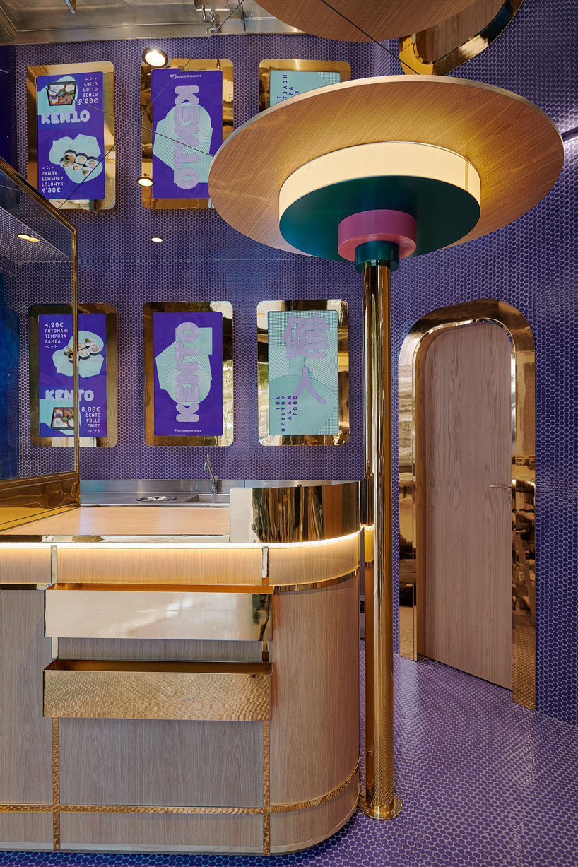 masquespacio combines bold colors and reflective materials for kento sushi shop in valencia