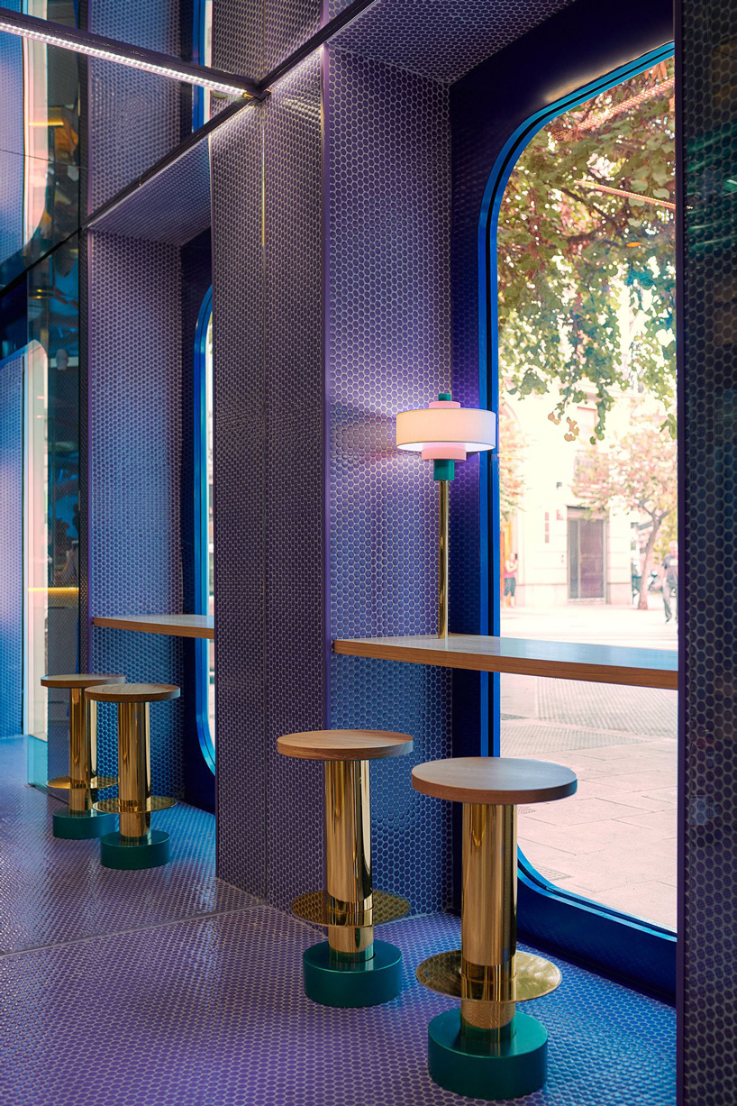 masquespacio combines bold colors and reflective materials for kento sushi shop in valencia