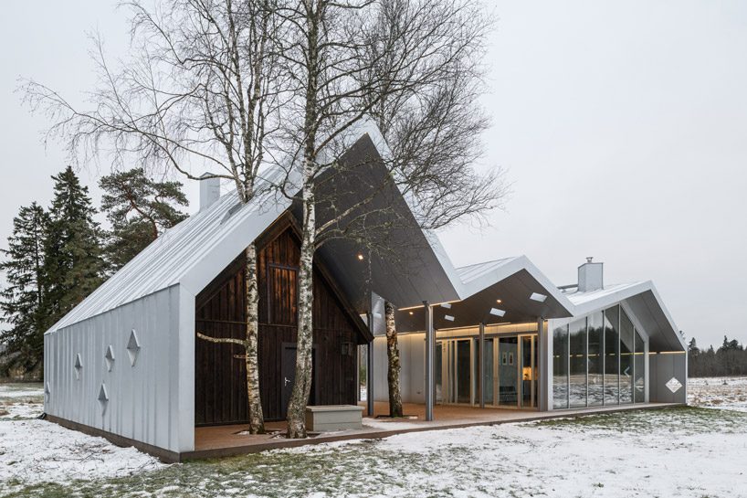 pere and kedelauk form zig-zag aluminium roof over sauna in estonia