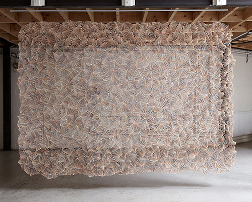 thousands of seashells make up the delicate textural sculptures of rowan mersh
