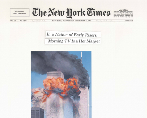 trivial headlines, death and destruction: two days of front pages collaged together