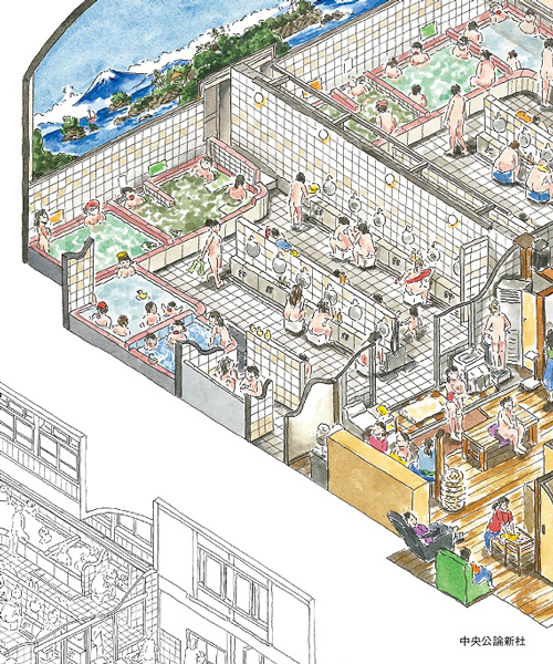 architect honami enya quits firm to tend + intricately illustrate japanese bathhouses