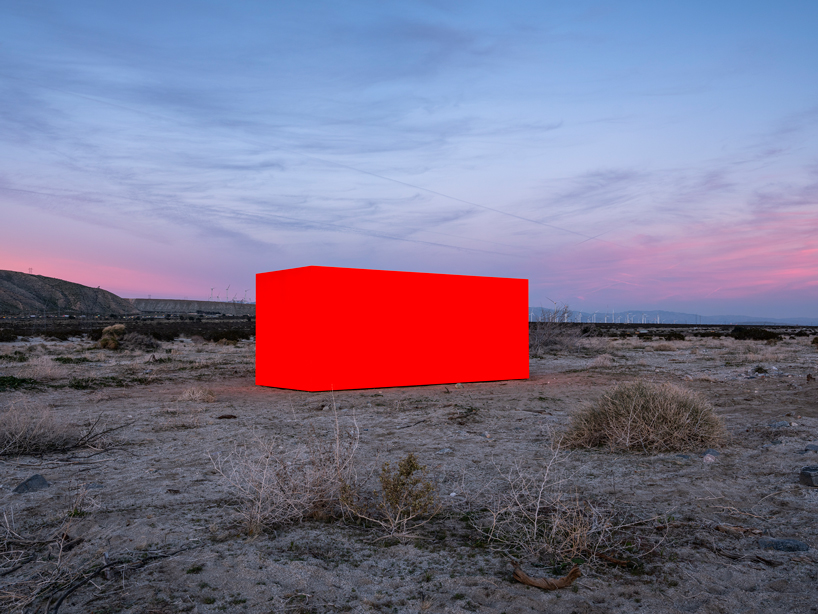sterling ruby embeds neon orange monolith into coachella valley's desert landscape