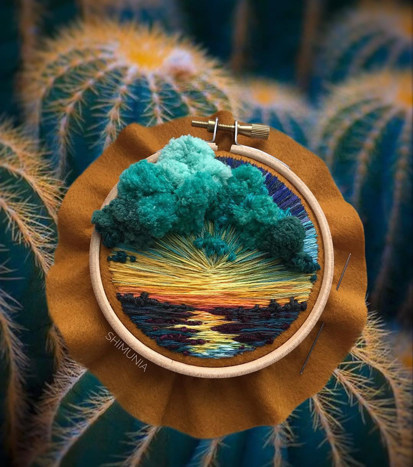 Russian embroidery artist Vera Shimunia richly-hued mountainscapes,  sunrises, and skies - Artpeople Gallery