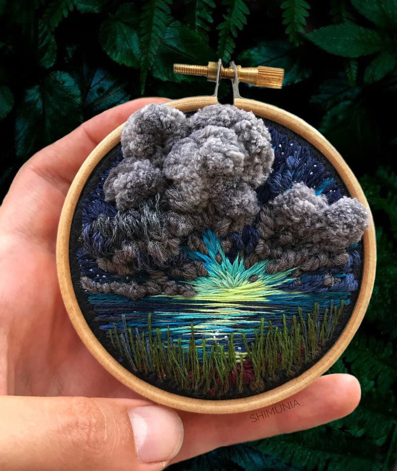 vera shimunia continues her series of intricately embroidered landscapes