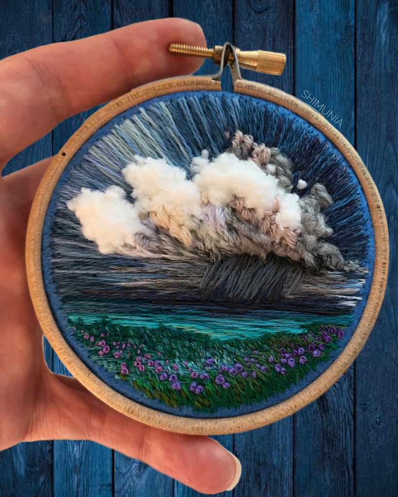 vera shimunia continues her series of intricately embroidered landscapes