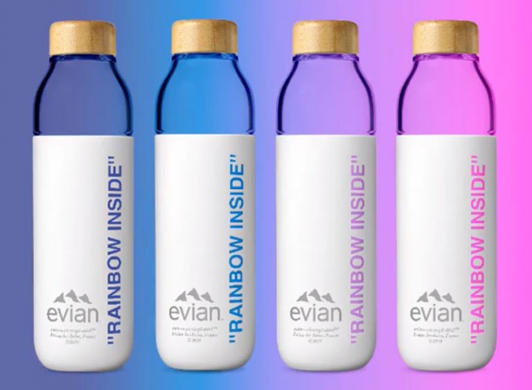 virgil abloh's limited edition glass bottle for evian drops in new york