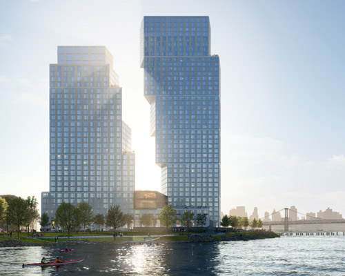 OMA's greenpoint landing towers top out on the brooklyn waterfront