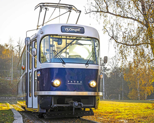 the new t3 coupé is a sightseeing tram designed by anna marešová for the city of prague