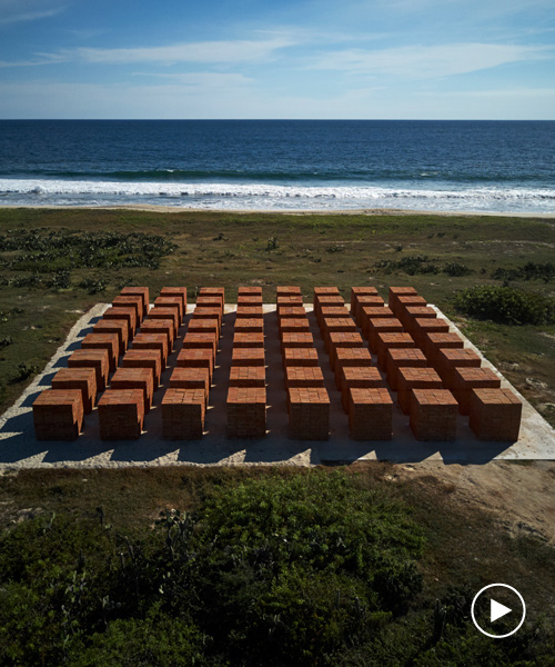 bosco sodi's gridded 'atlantes' installation comprises more than 100,000 clay bricks