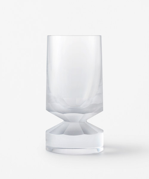 'beaver' glassware by nendo for LASVIT looks as if it's been gnawed into