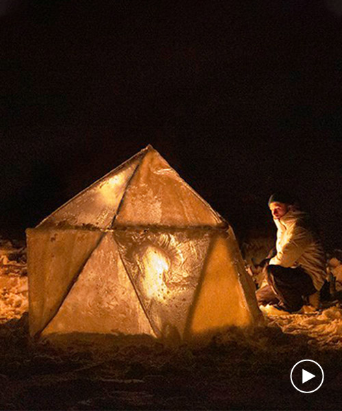 nikolas and lukas bentel construct the geodesic igloo from triangular sheets of ice