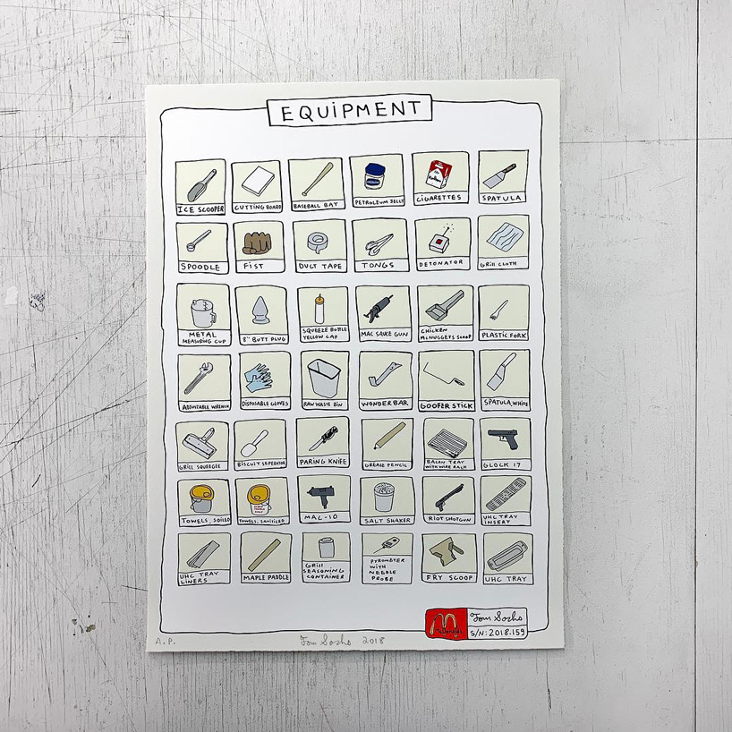 tom sachs illustrates how to make the perfect mcdonald's cheeseburger