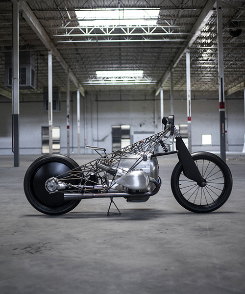 unreleased BMW motorcycle prototype spun with custom web-like geometry