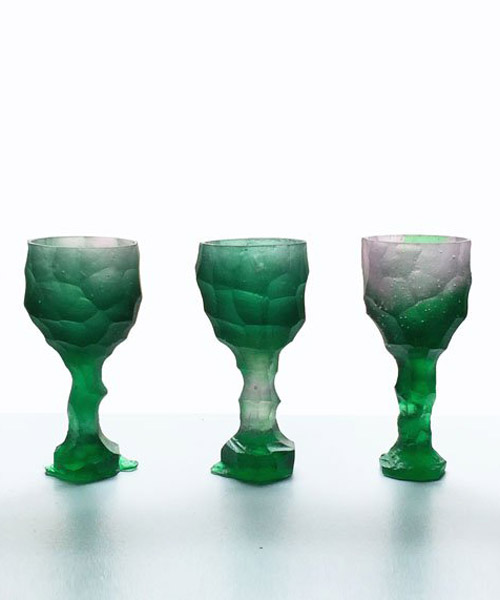 alissa volchkova forms irregular crystal glasses for alcova at milan design week