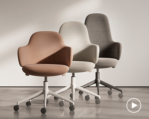alki lan chair holds self-adjusting mechanisms within clean curving form