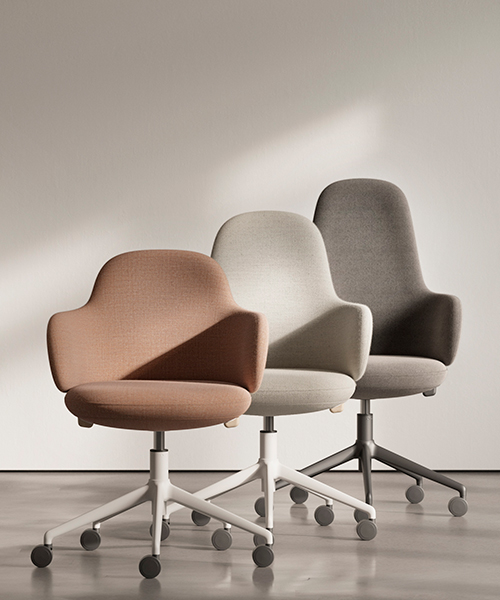 alki lan chair holds self-adjusting mechanisms within clean curving form