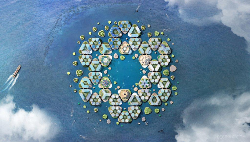 bjarke ingels group unveils floating city concept made up of hexagonal islands