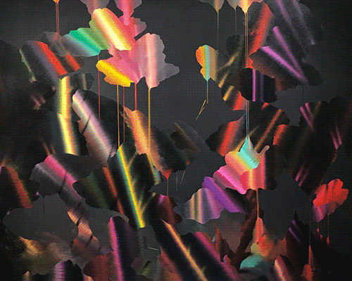eric louie creates energetic '3D' paintings by layering iridescent shapes