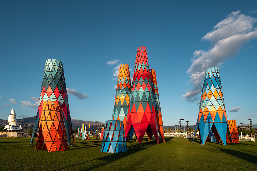 francis kéré's coachella installation comprises 12 colorful towers