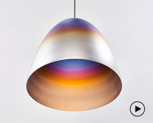 hamanishi DESIGN burns metal to create a collection of iridescent objects