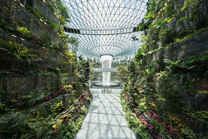 jewel changi airport, and the world's tallest indoor waterfall, completes in singapore