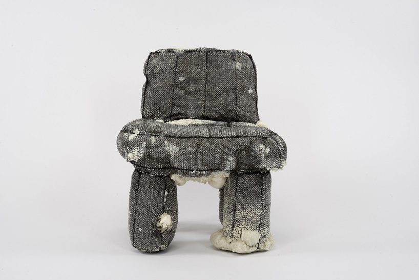 jisun kim experiments with net and expanding foam to create unique furniture pieces
