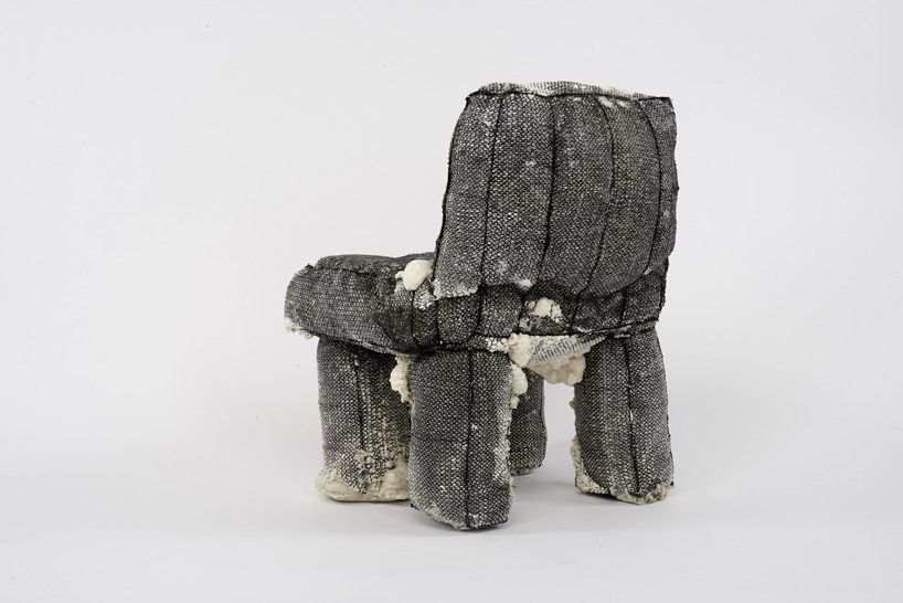 jisun kim experiments with net and expanding foam to create unique furniture pieces