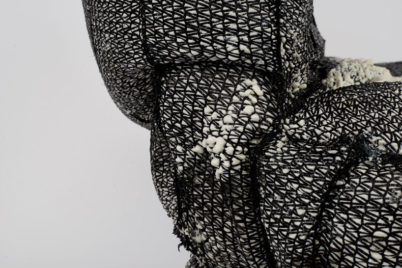 jisun kim experiments with net and expanding foam to create unique furniture pieces