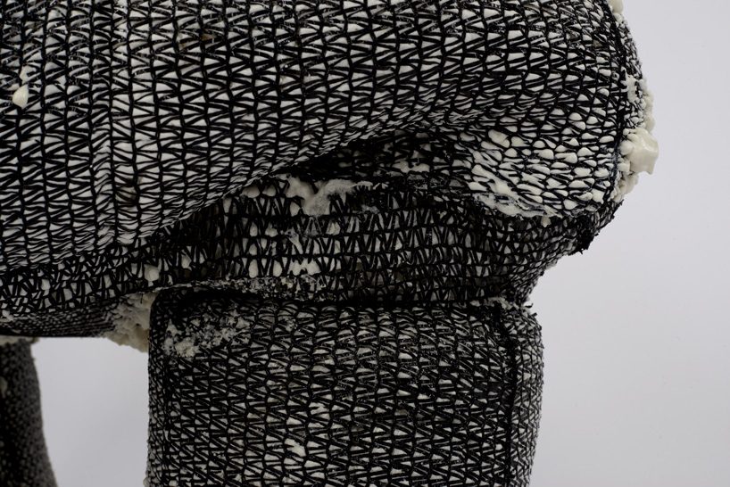 jisun kim experiments with net and expanding foam to create unique furniture pieces