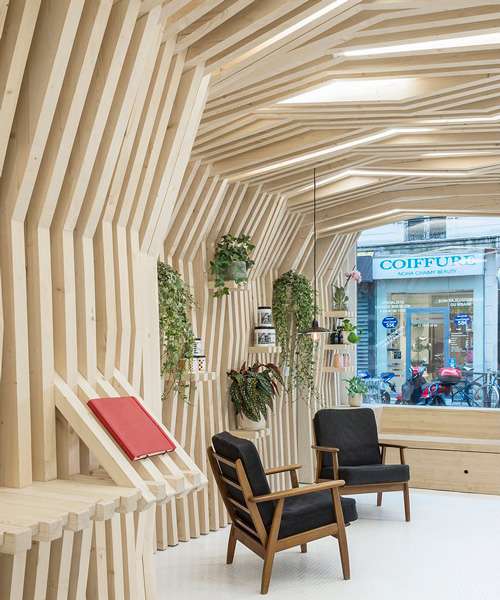 joshua florquin architecture transforms paris hair salon into pine forest