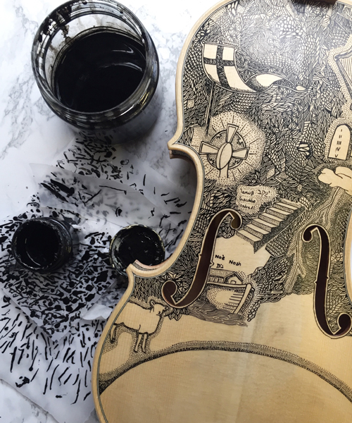 violins are perfect canvases for leonardo frigo's hand illustrated stories
