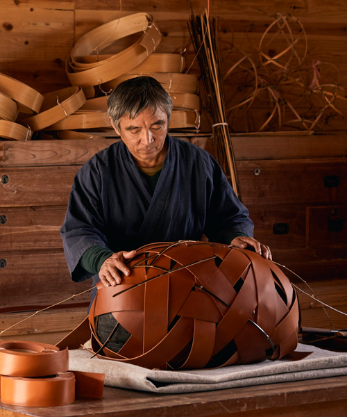 bamboo artists craft LOEWE leather into unique pieces at milan design week