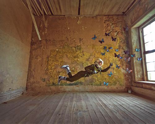 a lonely astronaut with wanderlust reaches for butterflies and books