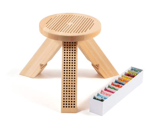 miu miu unveils perforated stool inviting users to change its color like a board game
