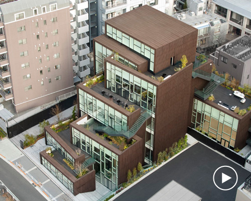 nendo stacks box-like units to create overlapping commercial complex in tokyo